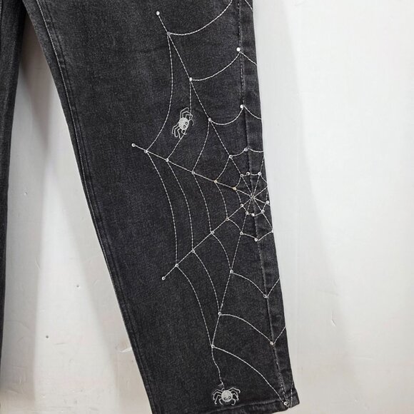 Vtg Quacker Factory Jeans Women’s Sz 10 Black Halloween Embroidered Spider Webs - Picture 2 of 13